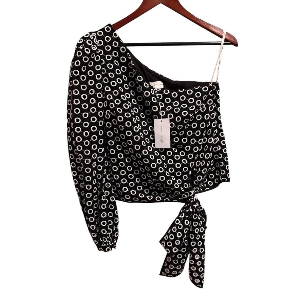 NWT Lovers + Friends One Long Sleeve Embroidered Black White Top Size Small